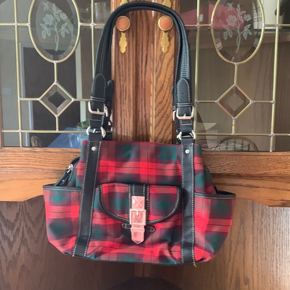 NWOT Chaps Red/Black/Green Plaid Purse with 4-Outside Pockets